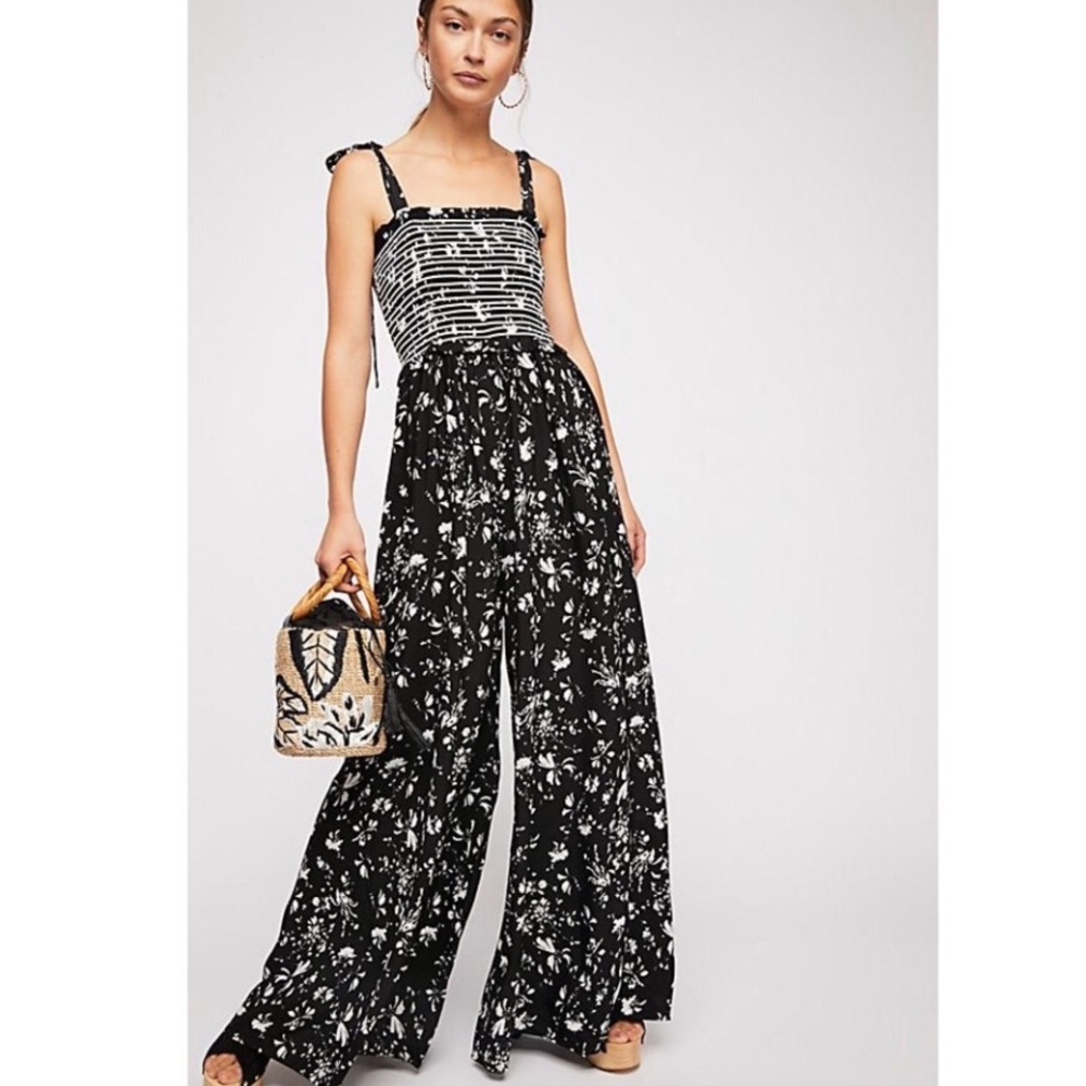 Free People Floral Black and White Jumpsuit
